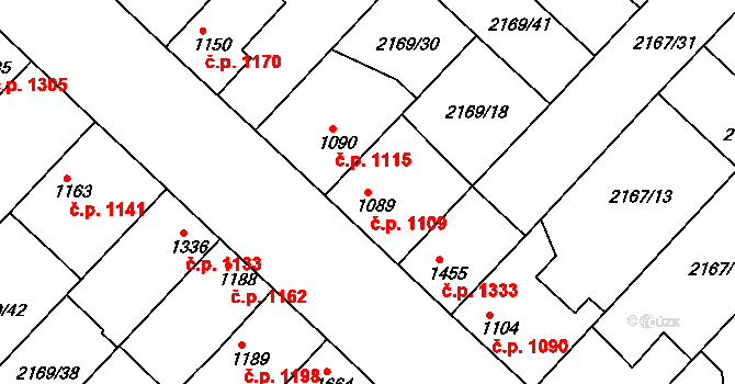 Lysá nad Labem 1109 na parcele st. 1089 v KÚ Lysá nad Labem, Katastrální mapa