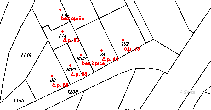 Koválovice u Tištína 61, Koválovice-Osíčany na parcele st. 84 v KÚ Koválovice u Tištína, Katastrální mapa