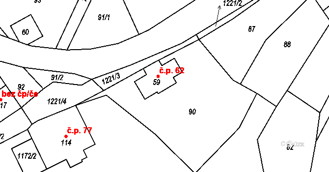 Horská Kamenice 62, Železný Brod na parcele st. 59 v KÚ Horská Kamenice, Katastrální mapa