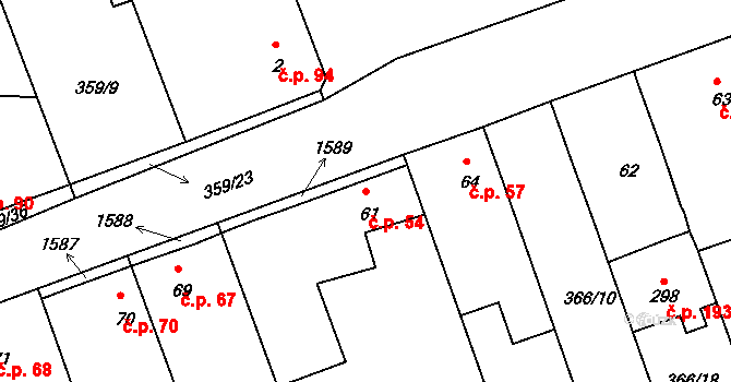 Obora 54 na parcele st. 61 v KÚ Obora u Loun, Katastrální mapa