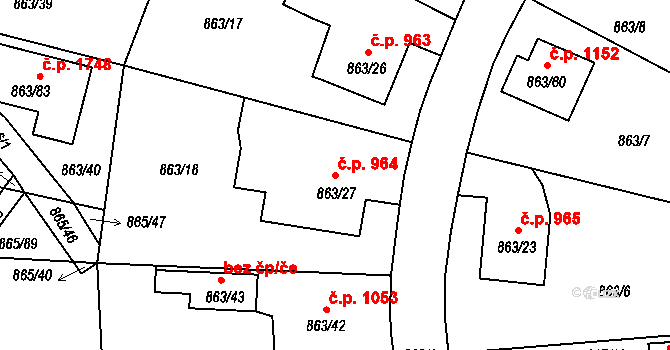 Pelhřimov 964 na parcele st. 863/27 v KÚ Pelhřimov, Katastrální mapa