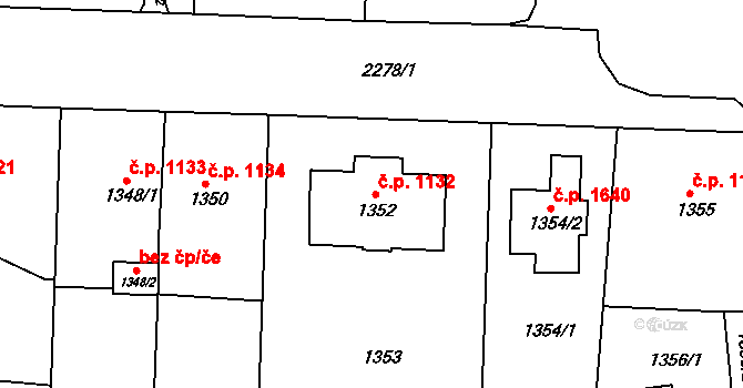 Trnovany 1132, Teplice na parcele st. 1352 v KÚ Teplice-Trnovany, Katastrální mapa