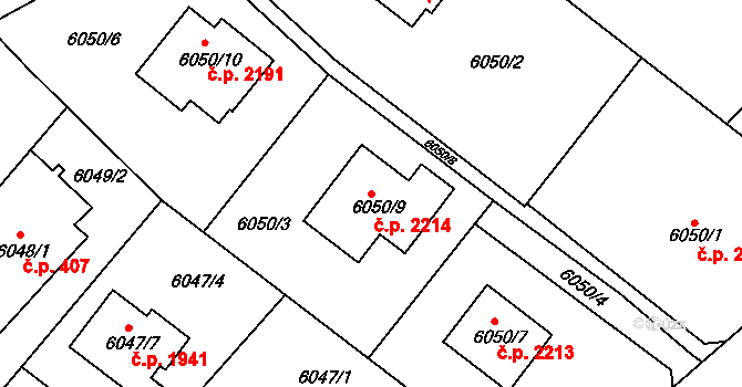 Frýdek 2214, Frýdek-Místek na parcele st. 6050/9 v KÚ Frýdek, Katastrální mapa