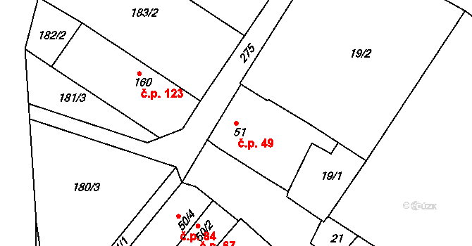 Nasobůrky 49, Litovel na parcele st. 51 v KÚ Nasobůrky, Katastrální mapa