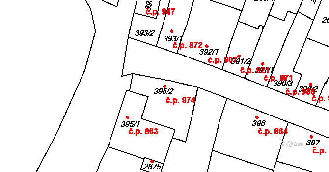 Litovel 974 na parcele st. 395/2 v KÚ Litovel, Katastrální mapa