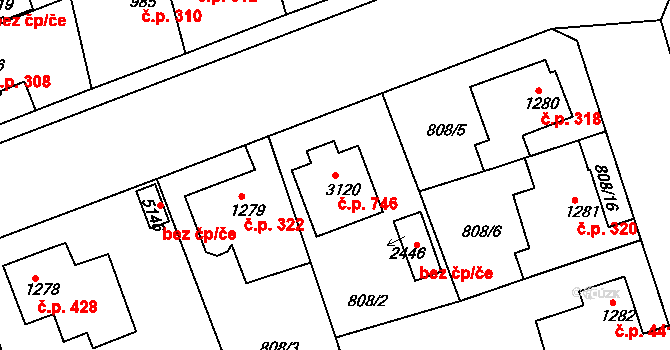 Plzeňské Předměstí 746, Rokycany na parcele st. 3120 v KÚ Rokycany, Katastrální mapa