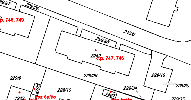Úšovice 746,747, Mariánské Lázně na parcele st. 2242 v KÚ Úšovice, Katastrální mapa