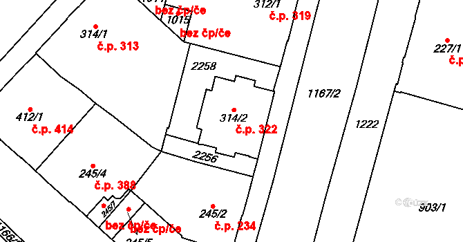 Mariánské Lázně 322 na parcele st. 314/2 v KÚ Mariánské Lázně, Katastrální mapa