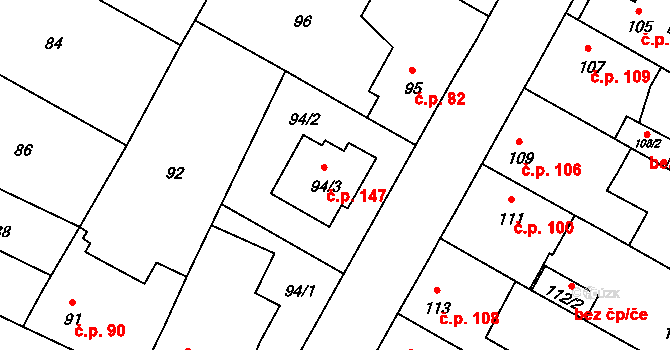 Miškovice 147, Praha na parcele st. 94/3 v KÚ Miškovice, Katastrální mapa
