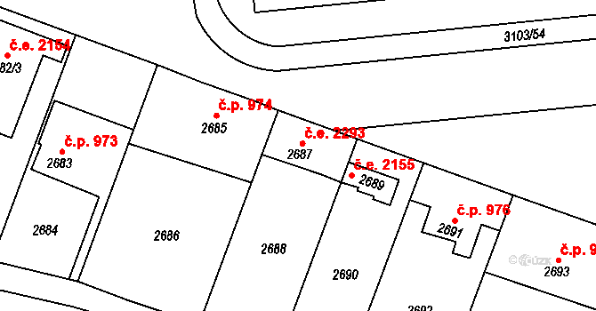 Radotín 2293, Praha na parcele st. 2687 v KÚ Radotín, Katastrální mapa