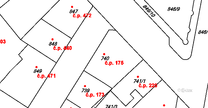 Žižkov 175, Praha na parcele st. 740 v KÚ Žižkov, Katastrální mapa