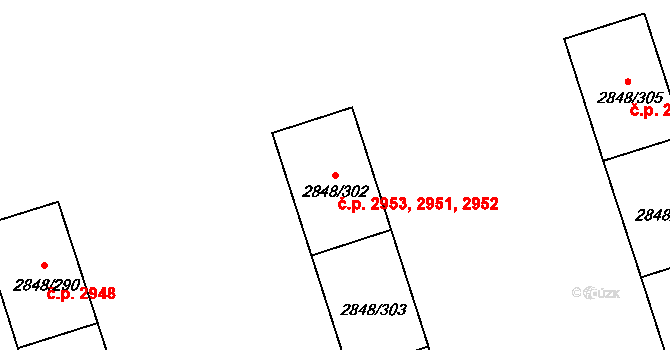 Záběhlice 2951,2952,2953, Praha na parcele st. 2848/302 v KÚ Záběhlice, Katastrální mapa