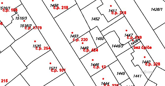 Braník 424, Praha na parcele st. 1449 v KÚ Braník, Katastrální mapa