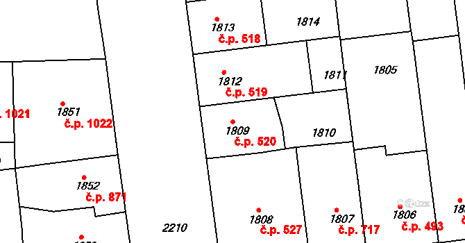 Holešovice 520, Praha na parcele st. 1809 v KÚ Holešovice, Katastrální mapa
