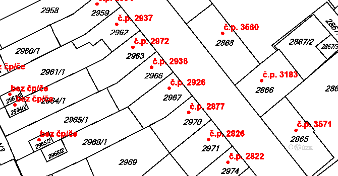 Chomutov 2926 na parcele st. 2967 v KÚ Chomutov II, Katastrální mapa