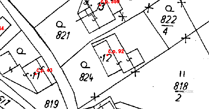Dlouhý Most 92 na parcele st. 12 v KÚ Dlouhý Most, Katastrální mapa