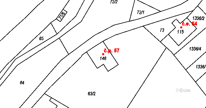 Kunratice 57 na parcele st. 146 v KÚ Kunratice u Frýdlantu, Katastrální mapa