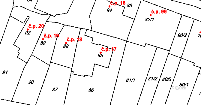 Řeznovice 17, Ivančice na parcele st. 85 v KÚ Řeznovice, Katastrální mapa