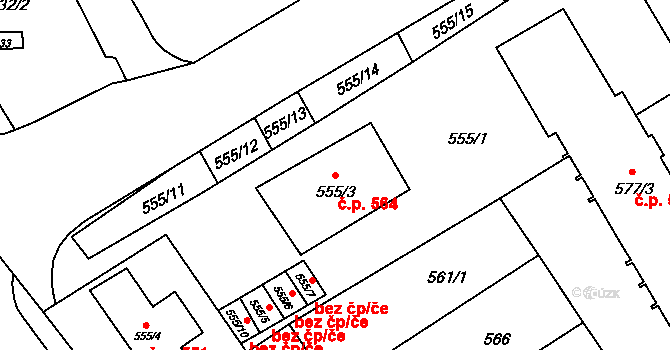 Zbýšov 564 na parcele st. 555/3 v KÚ Zbýšov u Oslavan, Katastrální mapa