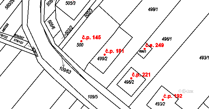 Královopolské Vážany 181, Rousínov na parcele st. 499/2 v KÚ Královopolské Vážany, Katastrální mapa