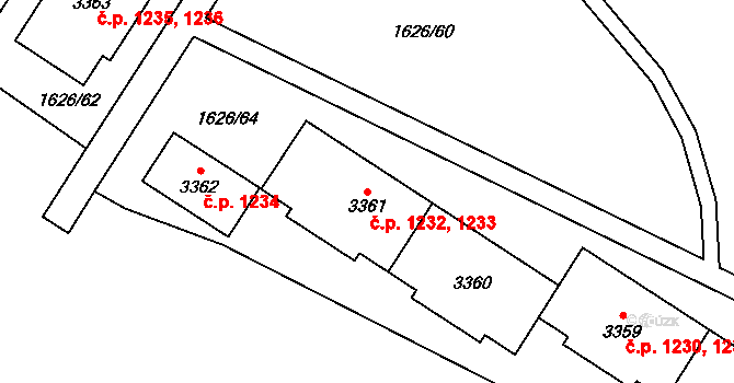 Bolevec 1232,1233, Plzeň na parcele st. 3361 v KÚ Bolevec, Katastrální mapa