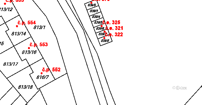 Želešice 322 na parcele st. 839/8 v KÚ Želešice, Katastrální mapa