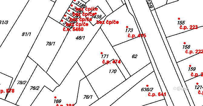Česká Třebová 474 na parcele st. 171 v KÚ Česká Třebová, Katastrální mapa