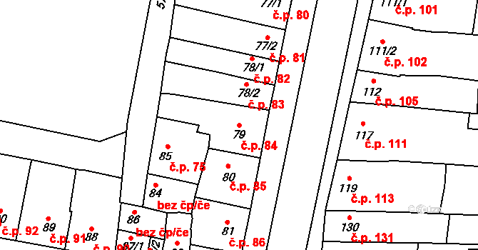 Čechovice 84, Prostějov na parcele st. 79 v KÚ Čechovice u Prostějova, Katastrální mapa