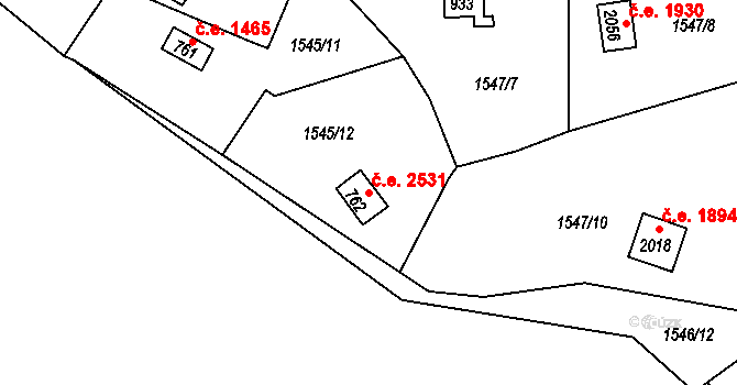 Litice 2531, Plzeň na parcele st. 762 v KÚ Litice u Plzně, Katastrální mapa