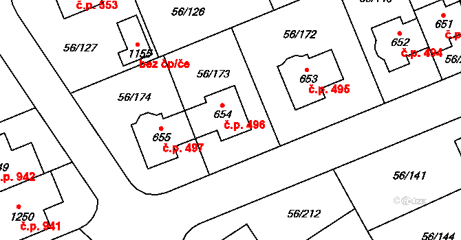 Hovorčovice 496 na parcele st. 654 v KÚ Hovorčovice, Katastrální mapa