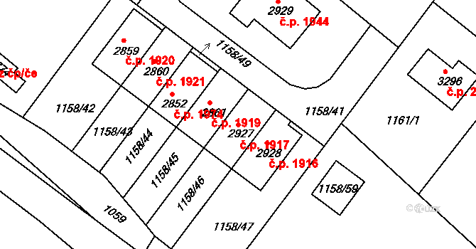 Brandýs nad Labem 1917, Brandýs nad Labem-Stará Boleslav na parcele st. 2927 v KÚ Brandýs nad Labem, Katastrální mapa