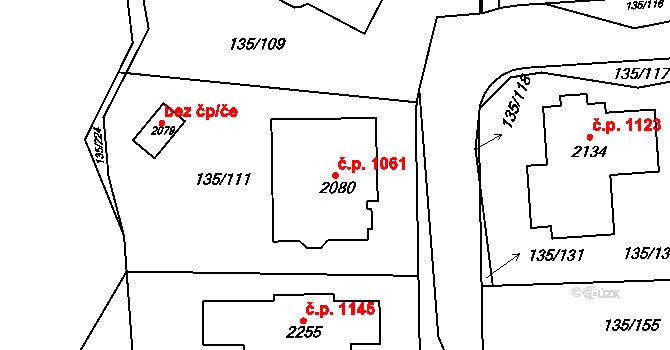 Podklášteří 1061, Třebíč na parcele st. 2080 v KÚ Podklášteří, Katastrální mapa