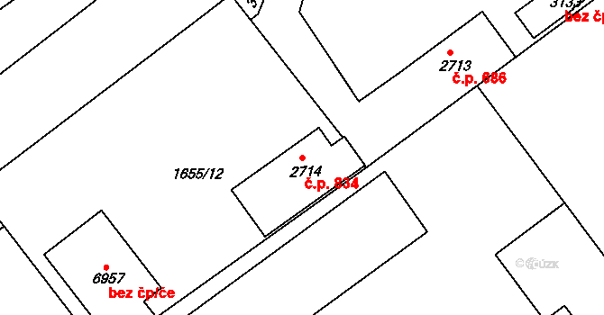 Chrudim III 834, Chrudim na parcele st. 2714 v KÚ Chrudim, Katastrální mapa