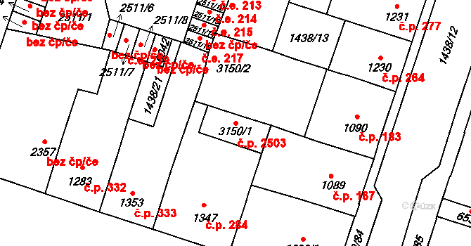 Cheb 2503 na parcele st. 3150/1 v KÚ Cheb, Katastrální mapa