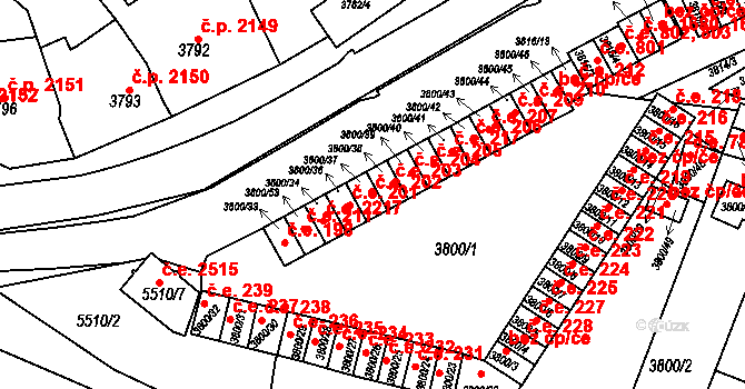 Znojmo 202 na parcele st. 3800/37 v KÚ Znojmo-město, Katastrální mapa