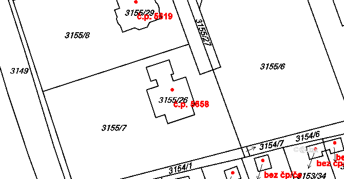 Chomutov 5658 na parcele st. 3155/26 v KÚ Chomutov II, Katastrální mapa