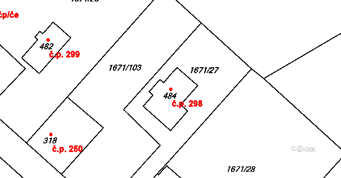 Chotusice 298 na parcele st. 484 v KÚ Chotusice, Katastrální mapa
