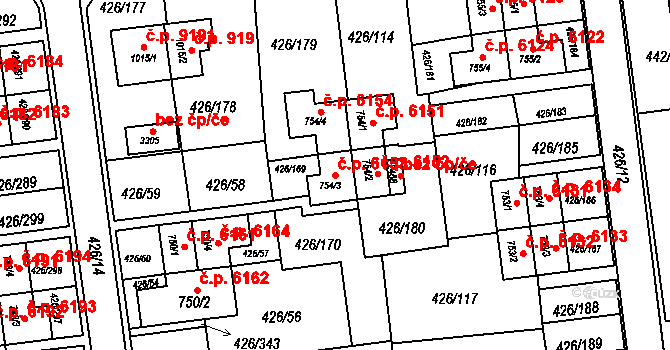Otrokovice 6153 na parcele st. 754/3 v KÚ Otrokovice, Katastrální mapa