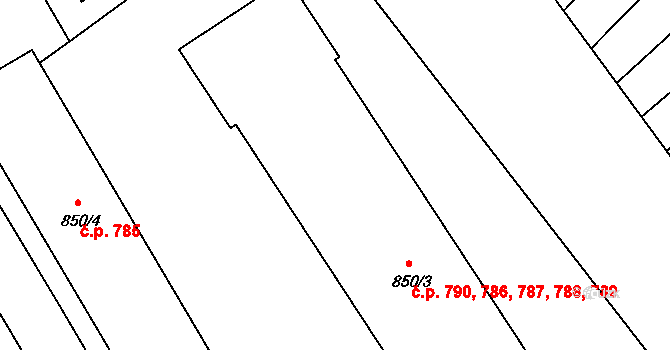 Vyškov-Předměstí 787, Vyškov na parcele st. 850/3 v KÚ Vyškov, Katastrální mapa