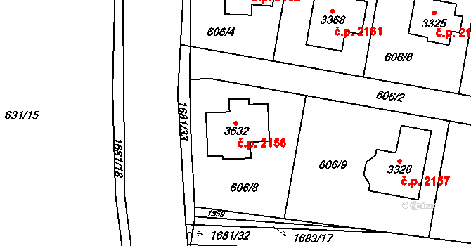 Říčany 2156 na parcele st. 3632 v KÚ Říčany u Prahy, Katastrální mapa