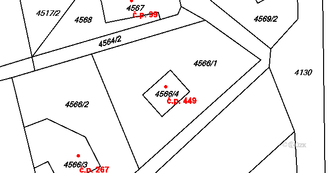 Lískovec 449, Frýdek-Místek na parcele st. 4566/4 v KÚ Lískovec u Frýdku-Místku, Katastrální mapa