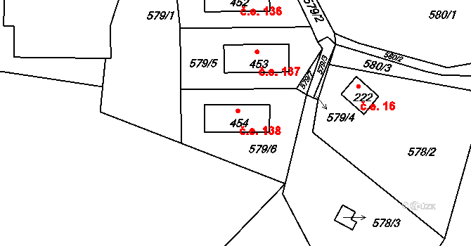 Dobronice u Bechyně 138 na parcele st. 454 v KÚ Dobronice u Bechyně, Katastrální mapa