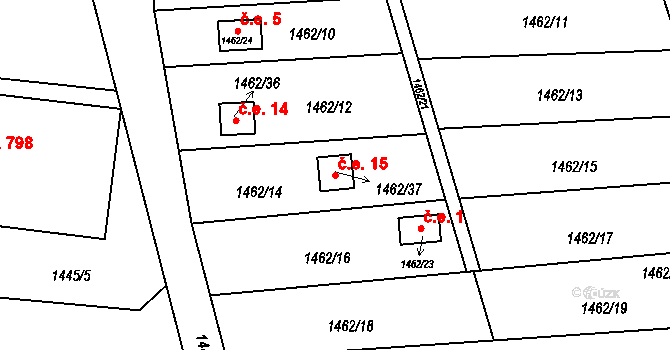 Pražské Předměstí 15, Jaroměř na parcele st. 1462/37 v KÚ Jaroměř, Katastrální mapa