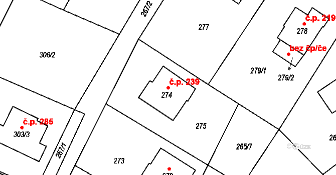 Proskovice 239, Ostrava na parcele st. 274 v KÚ Proskovice, Katastrální mapa