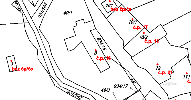 Podhradí 16 na parcele st. 8 v KÚ Podhradí u Luhačovic, Katastrální mapa