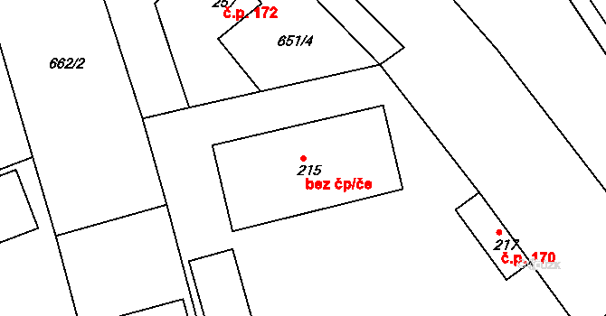 Hrádek na Vlárské dráze 270, Slavičín na parcele st. 215 v KÚ Hrádek na Vlárské dráze, Katastrální mapa