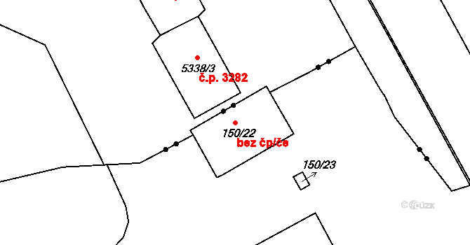 Znojmo 42111986 na parcele st. 150/22 v KÚ Znojmo-Louka, Katastrální mapa
