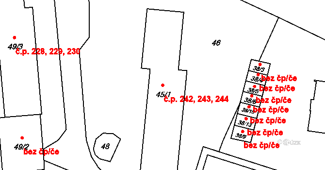 Komárov 242,243,244, Opava na parcele st. 45/1 v KÚ Komárov u Opavy, Katastrální mapa