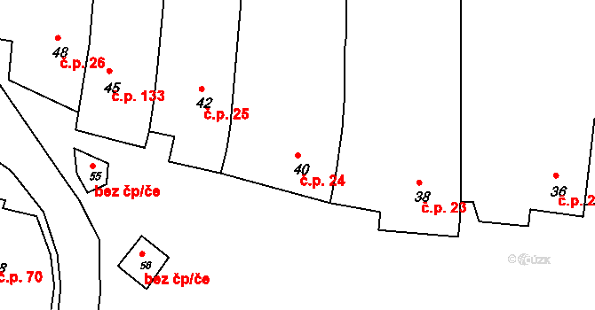 Kobeřice u Brna 24 na parcele st. 40 v KÚ Kobeřice u Brna, Katastrální mapa