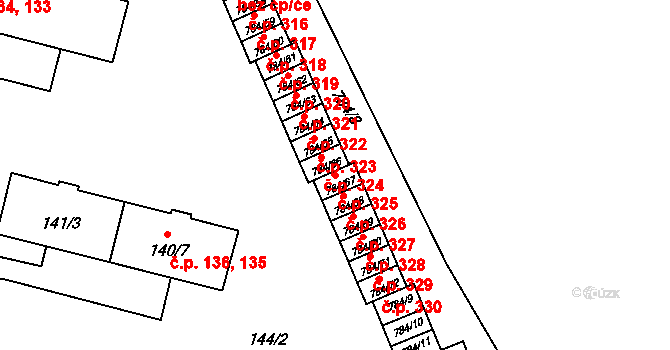 Provodín 325 na parcele st. 784/67 v KÚ Provodín, Katastrální mapa